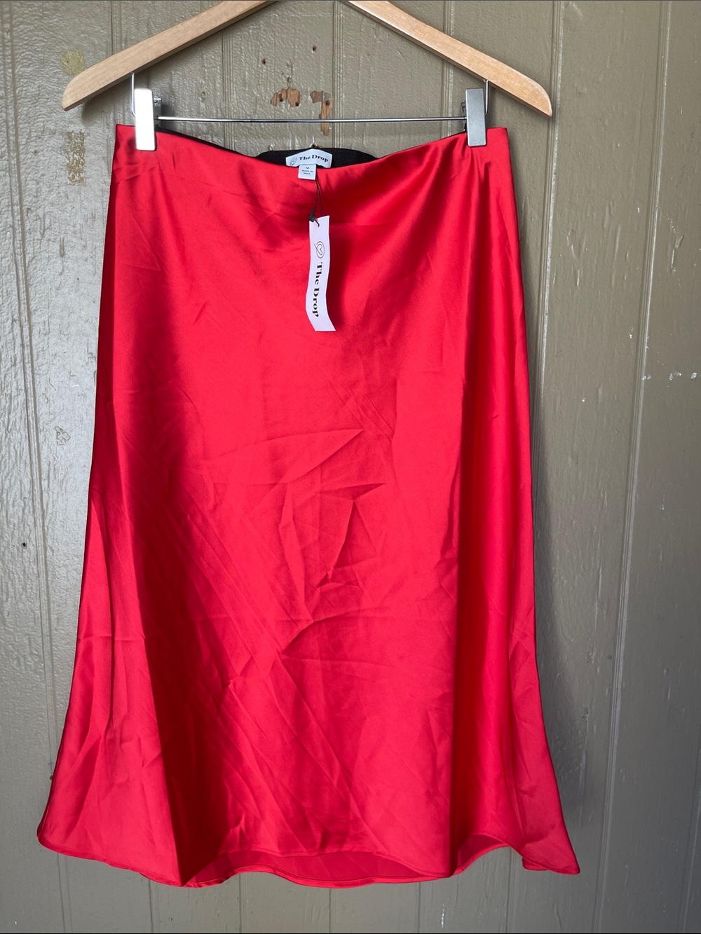 The Drop Maya Red Satin A-Line Midi Skirt Size M
